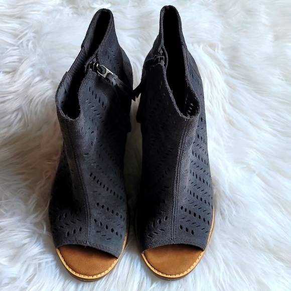 Toms Women Leaf Majorca Suede Peep Toe Ankle Heels Shoes Sandals sz 8.5 - Picture 10 of 10